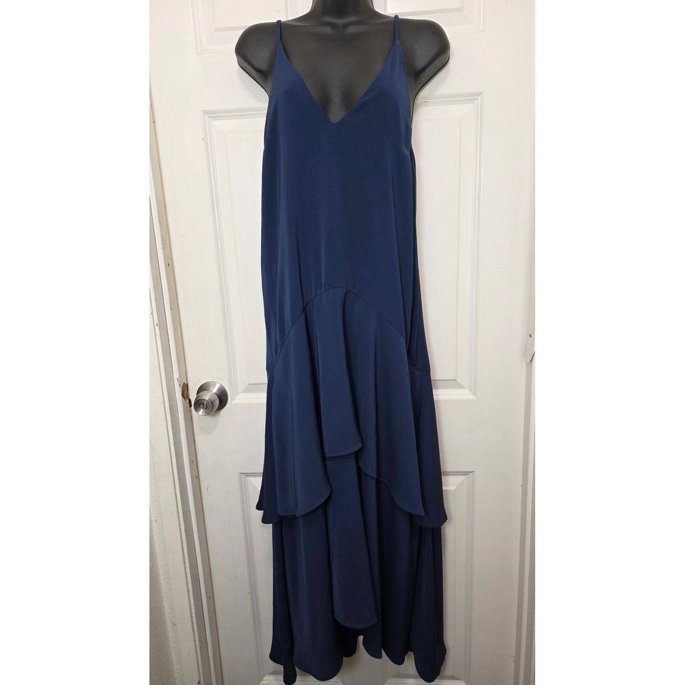 Keepsake Maxi Dress Womens XS Navy Blue Tiered Ruffle Spaghetti Strap Formal